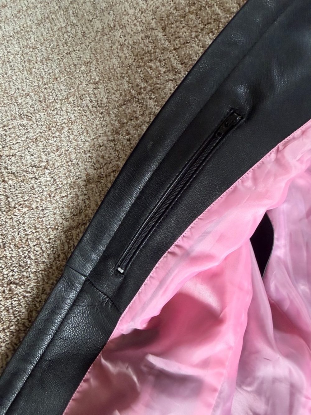 Harley-Davidson Black Leather Bomber Jacket with Pink Logo Accent - Picture 8 of 12